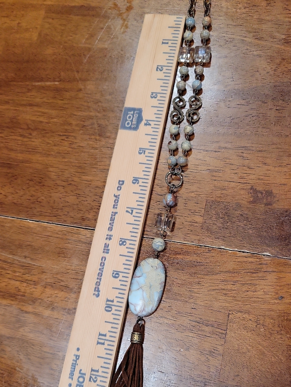 Carol Su Boho Blue Cream and Brown Oval Stone Tassel Necklace - Picture 15 of 15